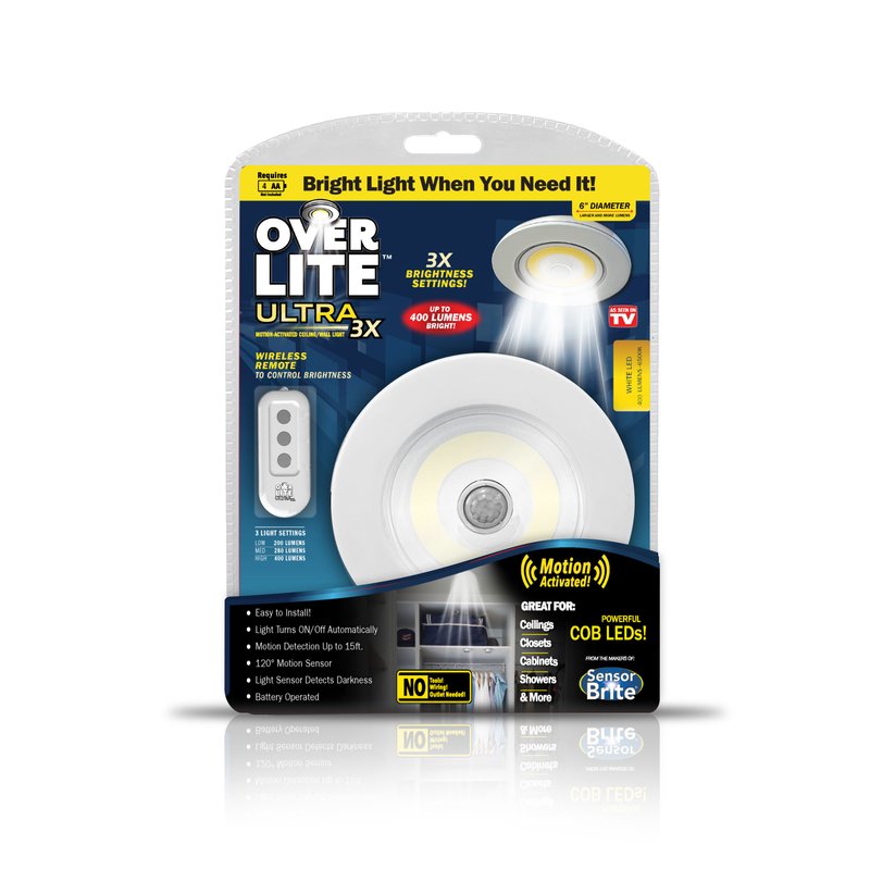 Over Lite Ultra 3X Motion Activated LED Light with Remote 1 Pk