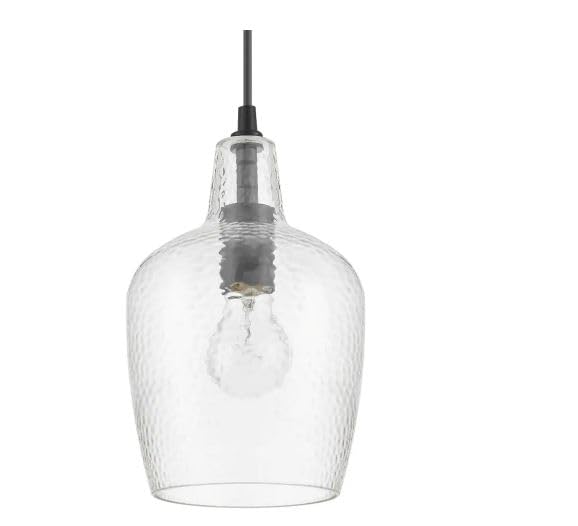 Hampton Bay Gillian 1-Light Brushed Nickel Cone Mini Pendant with Clear Hammered Glass