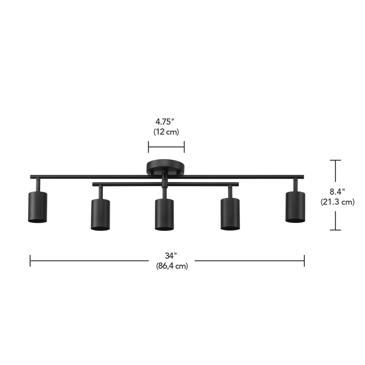 Globe Electric 64000052 5-Light Track Lighting, Center Swivel Bar, Matte Black, Ceiling Light, Track Light Heads, Pivot Shades, Track Ceiling Light, Track Lighting Kit, 5 Bulb Kitchen Light