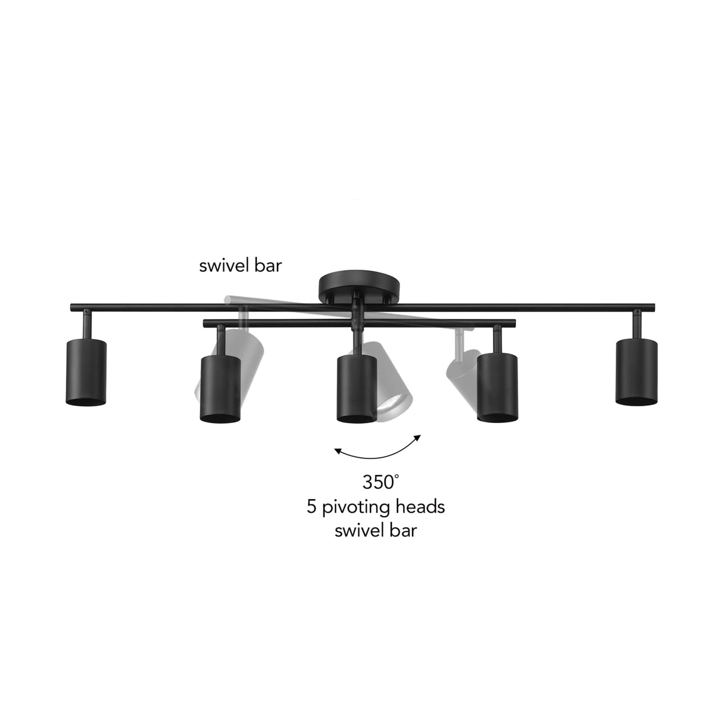 Globe Electric 64000052 5-Light Track Lighting, Center Swivel Bar, Matte Black, Ceiling Light, Track Light Heads, Pivot Shades, Track Ceiling Light, Track Lighting Kit, 5 Bulb Kitchen Light