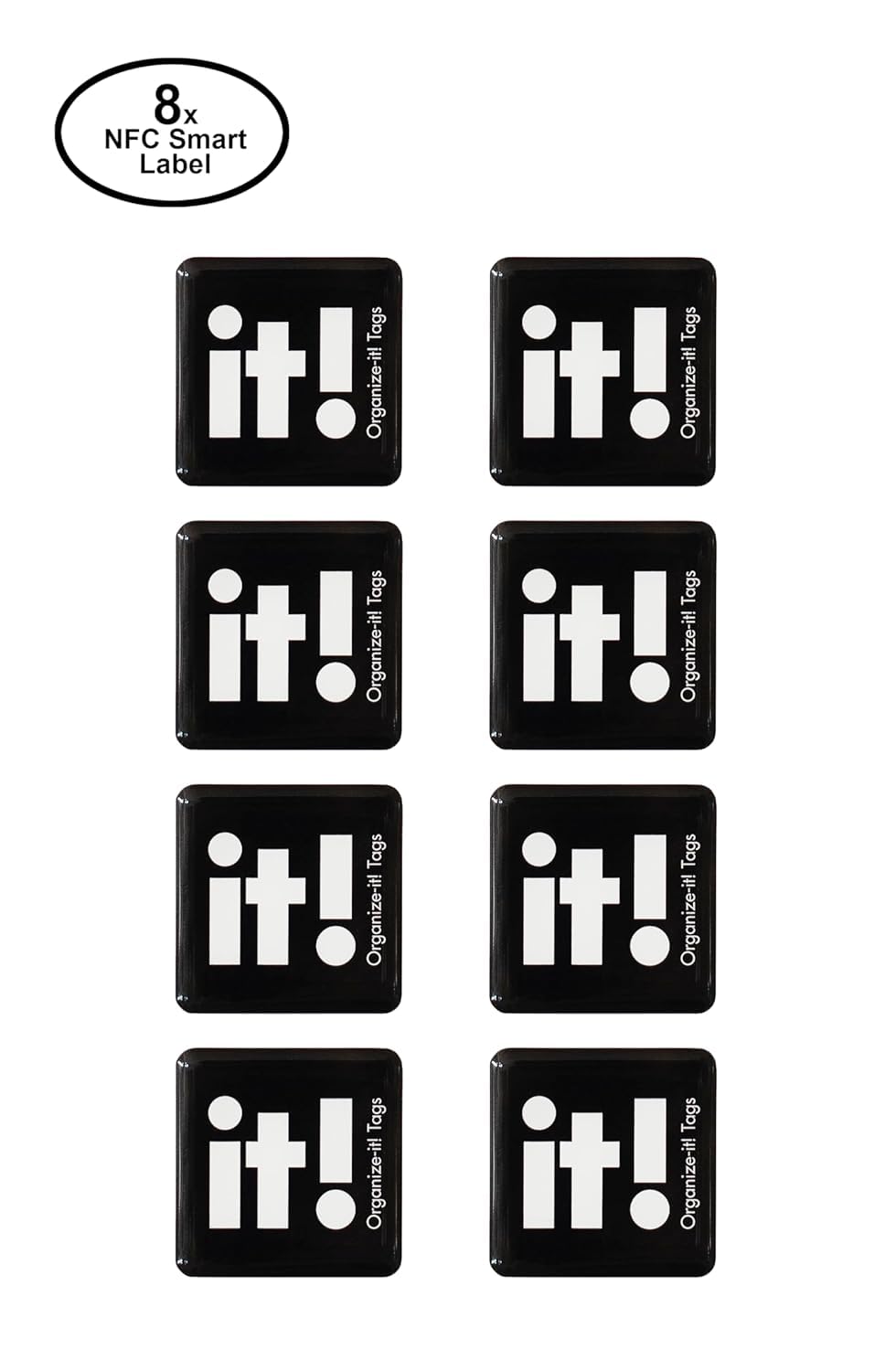 NFC Code Smart Labels | Scannable Weatherproof Tags for Storage Bins, Containers & Organization | Free APP for Tracking Inventory on iOS/Android | Free Unlimited Cloud-Based-Family Sharing | Pack of 8