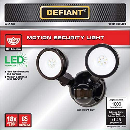 Defiant 180 Degree Black Motion Activated Outdoor Integrated LED Twin Head Flood Light