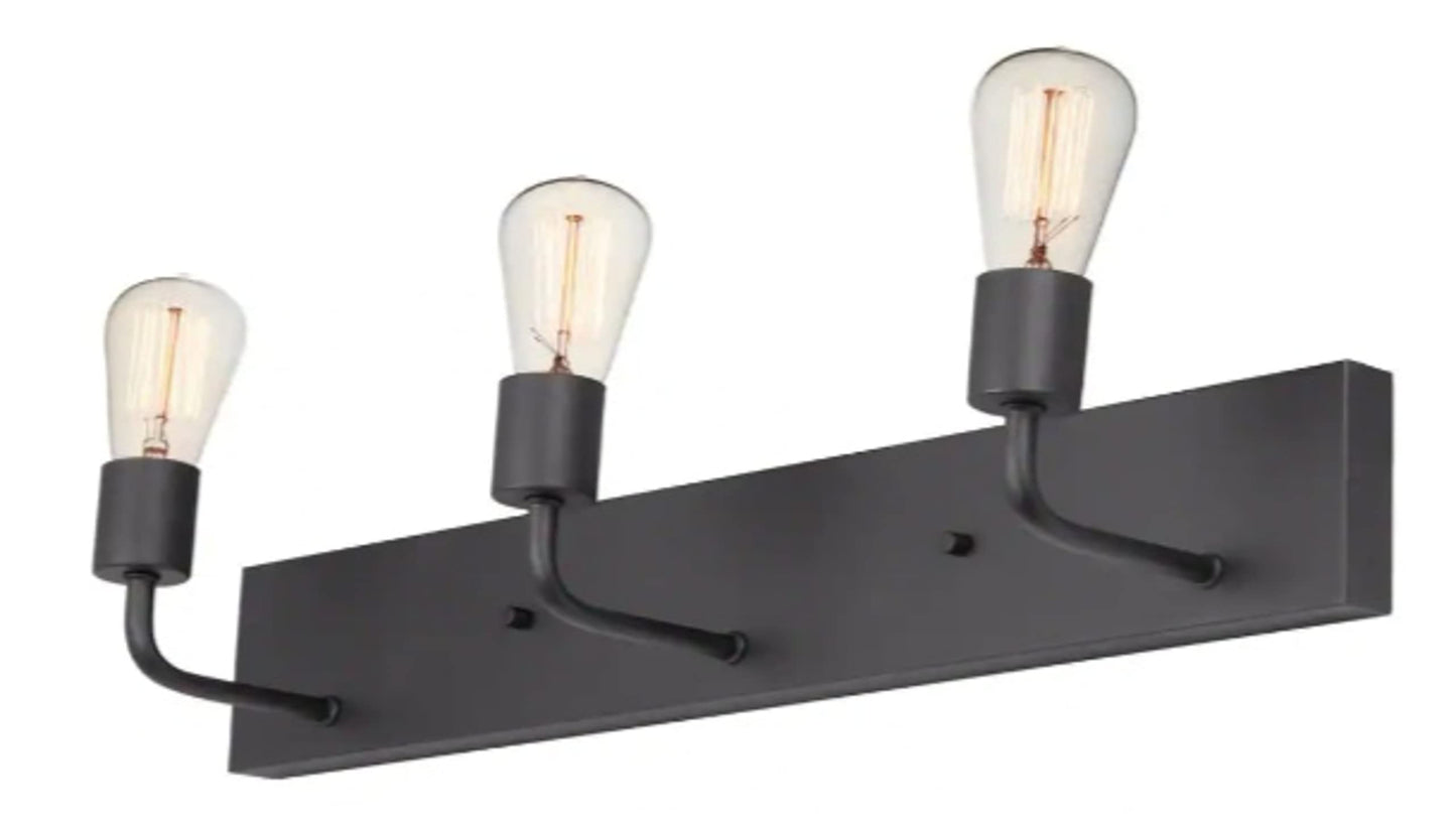Hampton Bay Northvale 24 in. 3-Light Matte Black Vanity Light with Bath Hardware Kit (5-Piece)