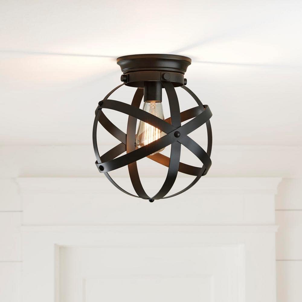 Home Decorators Kerby 1-Light Satin Bronze Flush Mount