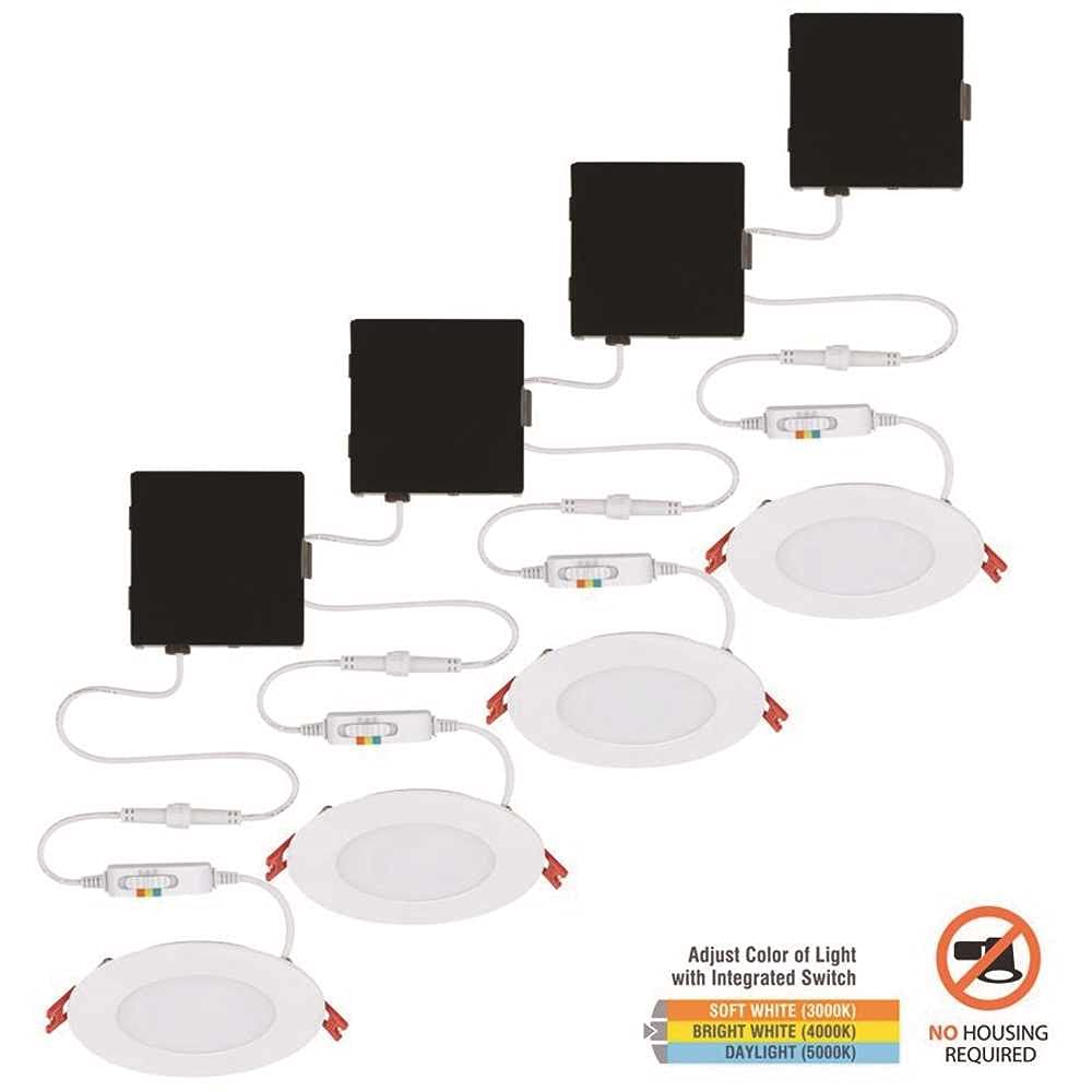 Ultra Slim 91470 4 ft. Color Selectable New Construction & Remodel Canless Recessed Integrated LED Kit, White - Pack of 4