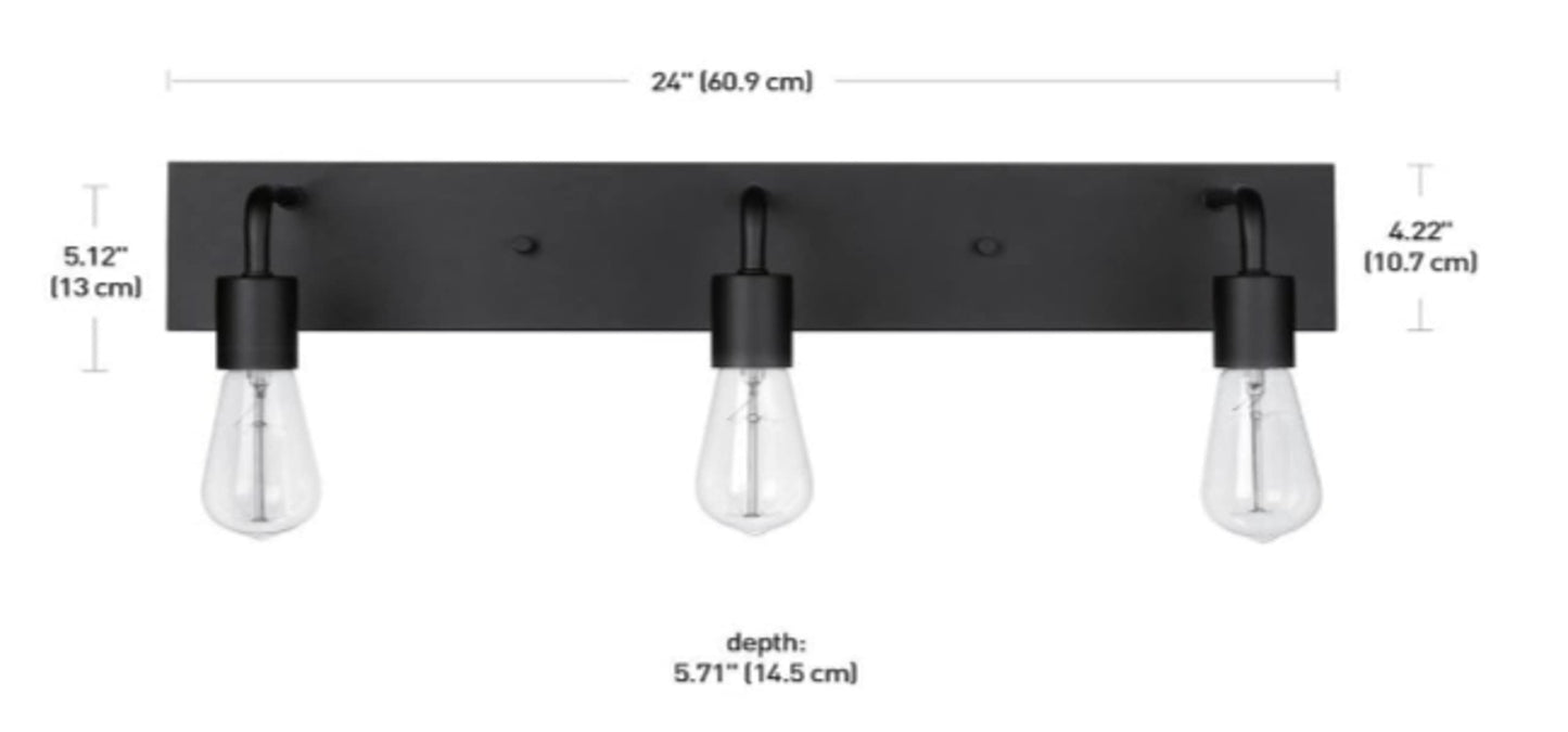 Hampton Bay Northvale 24 in. 3-Light Matte Black Vanity Light with Bath Hardware Kit (5-Piece)