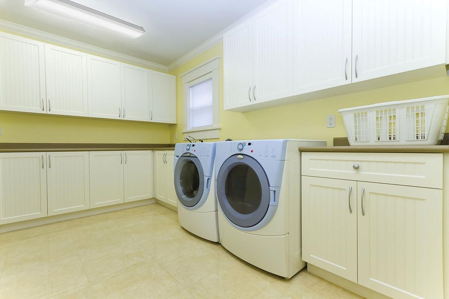 Lithonia Lighting FMLWL 48 830 Low-Profile LED Flush Mount Ceiling Light, Wraparound Lighting Fixture for Kitchen, Laundry Room, Garage, and More, 4-Foot, 3000K Warm White