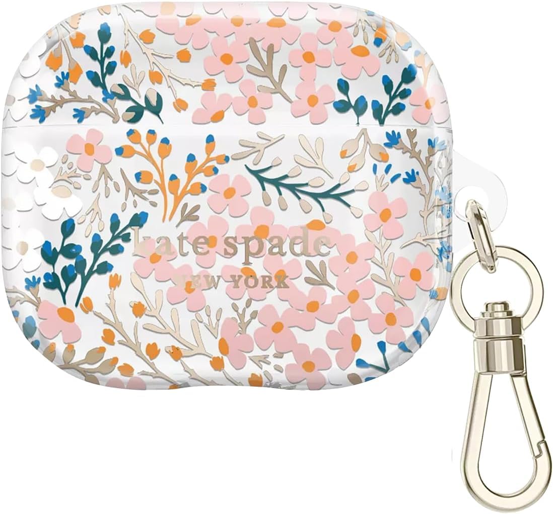 kate spade new york AirPods Protective Case with Keychain Ring - Multi Floral Rose, Compatible with Airpods 3rd Generation