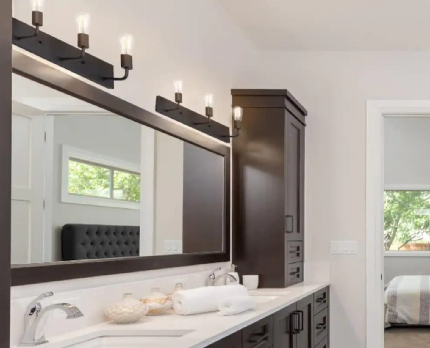 Hampton Bay Northvale 24 in. 3-Light Matte Black Vanity Light with Bath Hardware Kit (5-Piece)