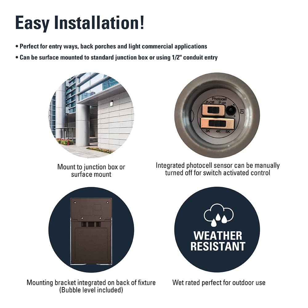 HALO 150- Watt Equivalent, Integrated LED, Bronze Finish, Dusk to Dawn Mini Wall Pack Light, Selectable CCT 3000K/4000K/5000K