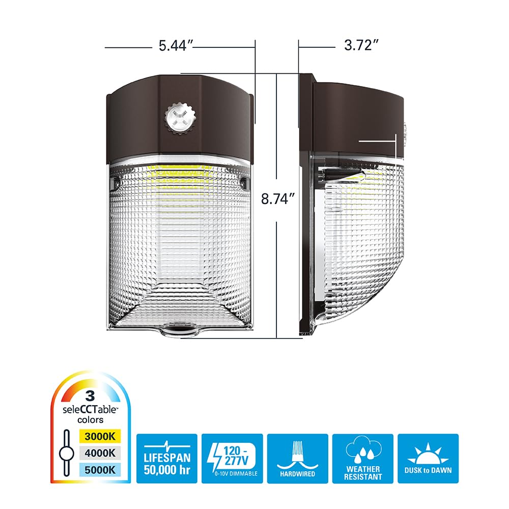 HALO 150- Watt Equivalent, Integrated LED, Bronze Finish, Dusk to Dawn Mini Wall Pack Light, Selectable CCT 3000K/4000K/5000K