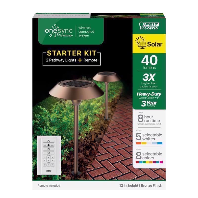 Feit Electric OneSync Bronze Solar Powered 40 W LED Pathway Light 2 pk