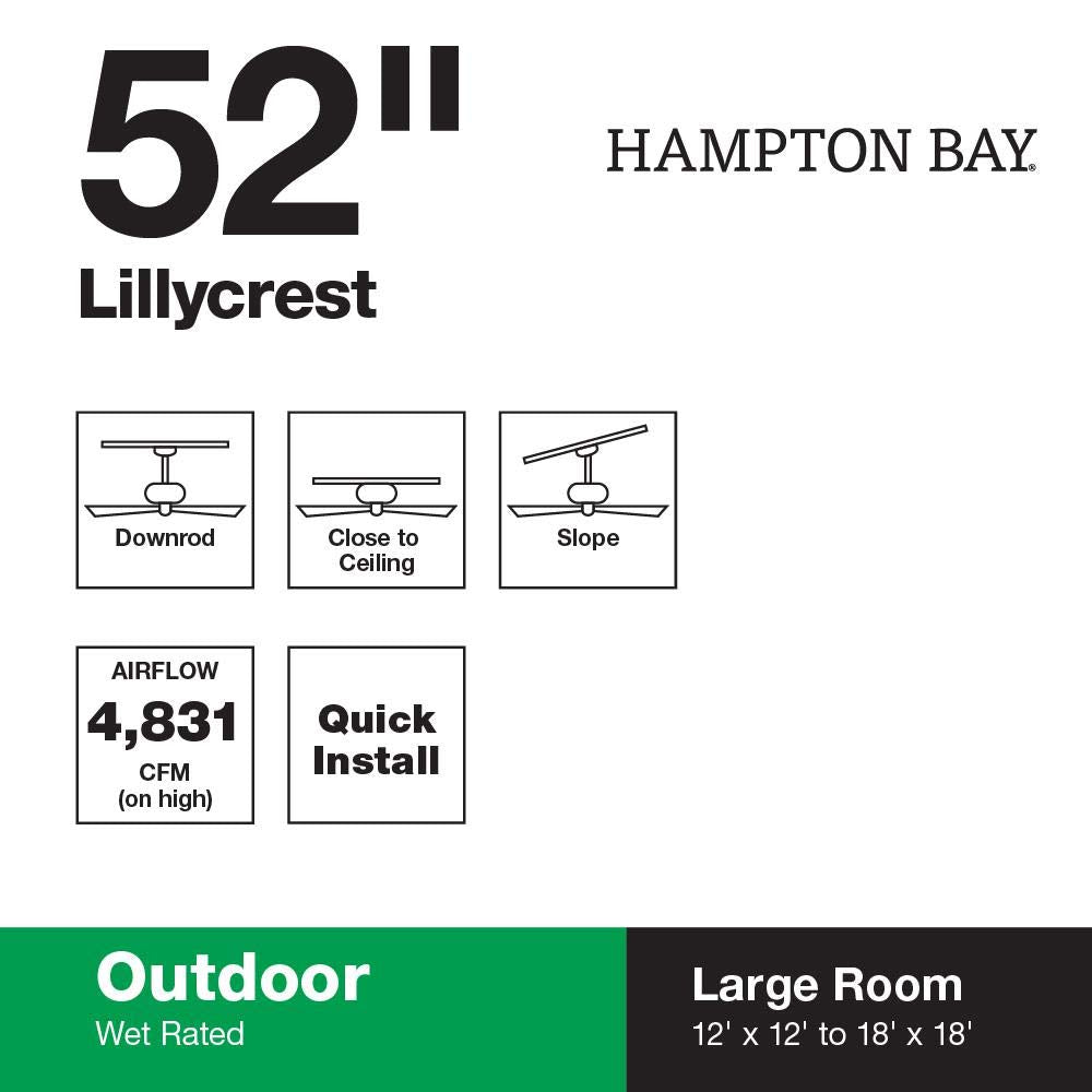 Hampton Bay Lillycrest 52" Indoor/Outdoor Aged Bronze Ceiling Fan - Model # 32711