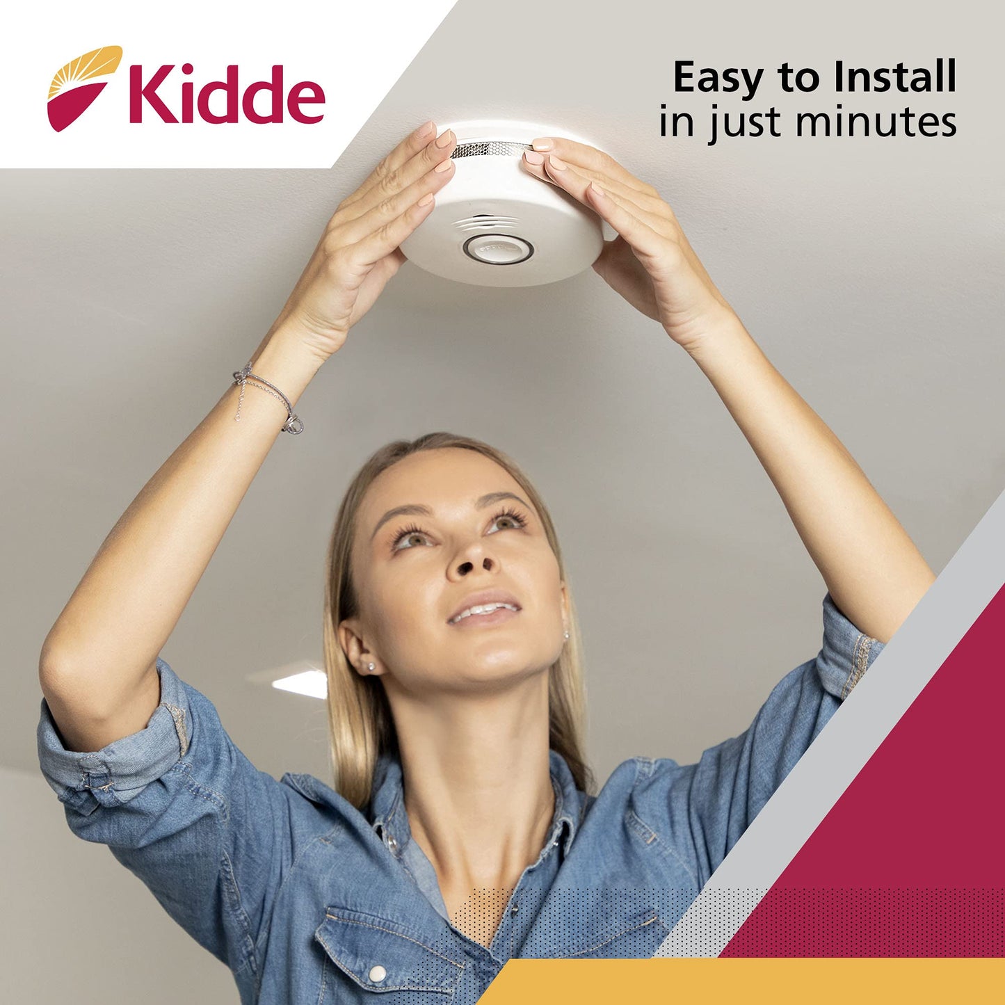 Kidde Smoke Detector, 10-Year Battery, Photoelectric Sensor Wire-Free Interconnect Smoke Alarm, Voice Alert, White, 2 Count