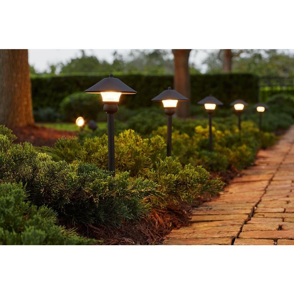 Hampton Bay Low-Voltage LED Bronze Outdoor Light Kit (8-Pack), 22.38"H x 3.5"D x 5"W