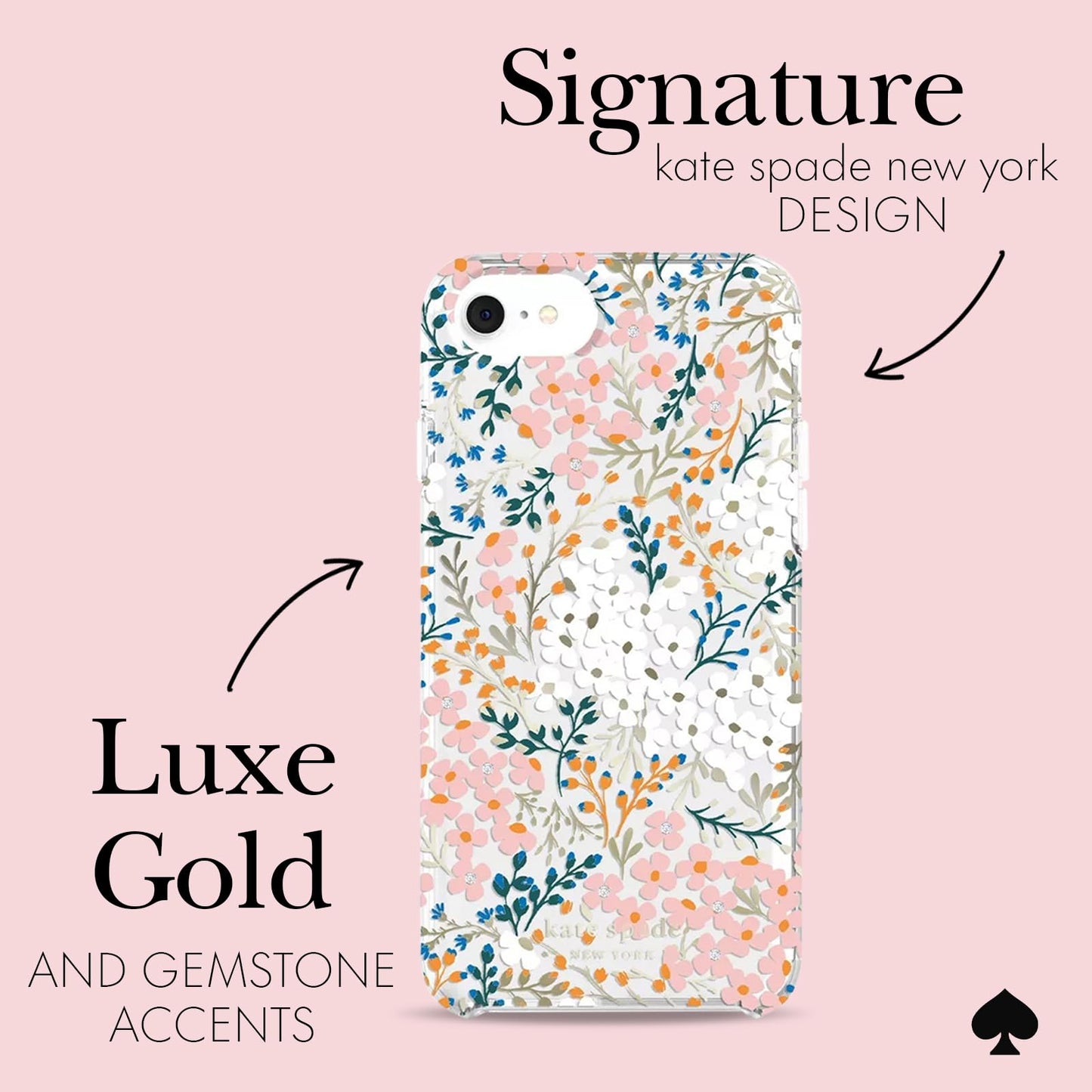 kate spade new york iPhone SE Case (3rd Generation 2022 / 2nd Generation 2020), Compatible with Wireless Charging - Multi Floral Rose and Pacific Green