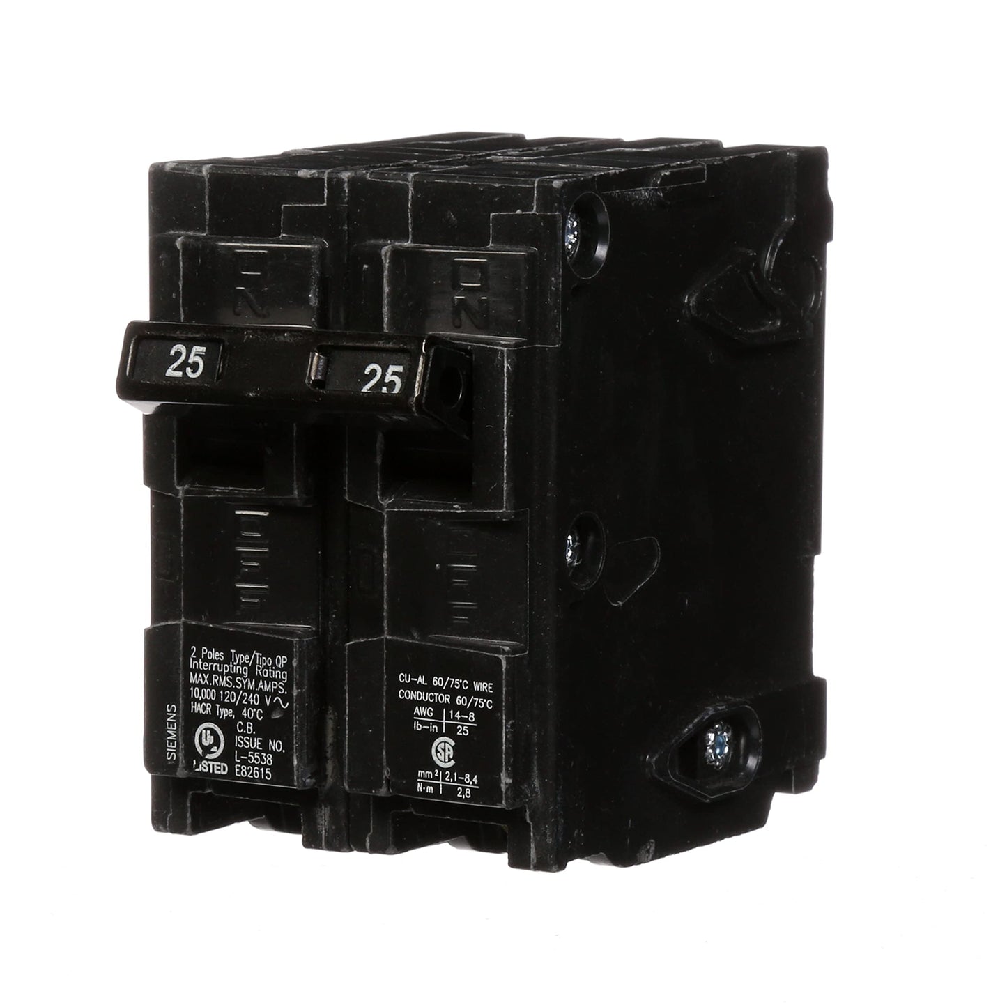 Siemens Q225 25-Amp Double Pole Type QP Circuit Breaker Black