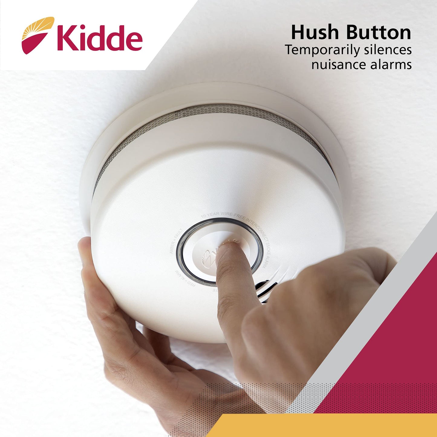 Kidde Smoke Detector, 10-Year Battery, Photoelectric Sensor Wire-Free Interconnect Smoke Alarm, Voice Alert, White, 2 Count