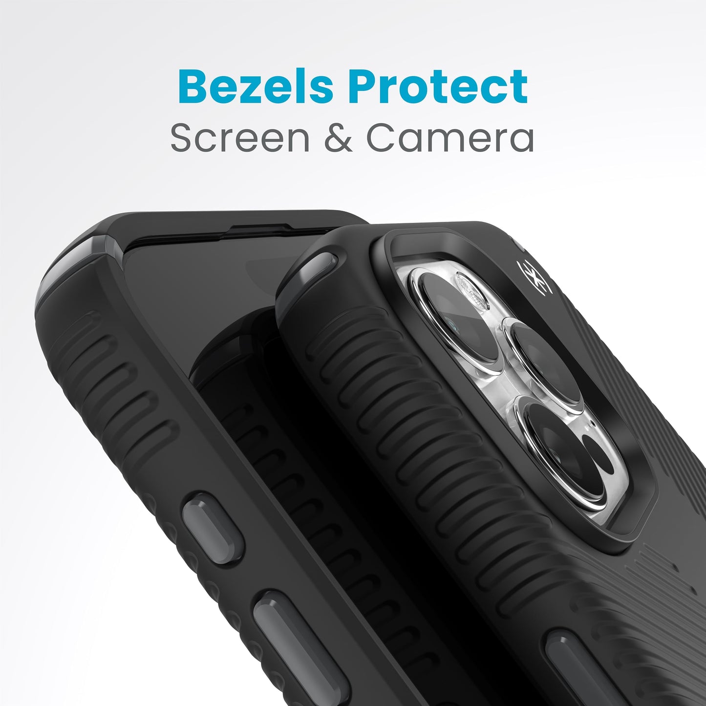 Speck iPhone 15 Pro Max Case - MagSafe Compatible, Drop Protection Grip - Scratch Resistant, Soft Touch, 6.7 Inch Phone Case - Presidio2 Grip Black/Slate Grey/White