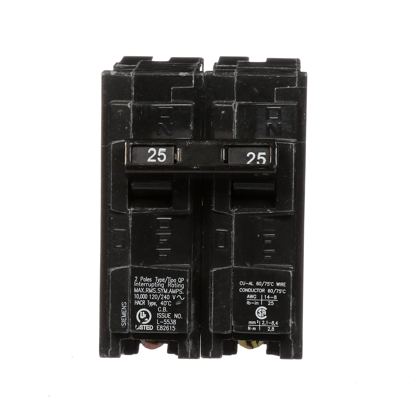 Siemens Q225 25-Amp Double Pole Type QP Circuit Breaker Black