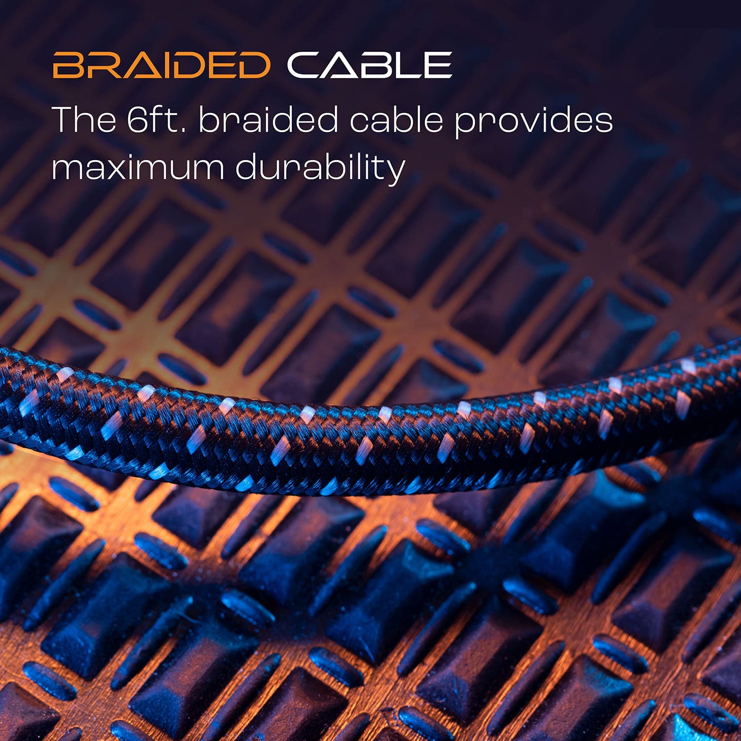 TITAN 8K HDMI 2.1 Cable, 6 ft Braided Cord, Amber LED Light Strip, Ultra High-Speed Cable with HDR, VRR & QMS, 48 GBPS, Black, 60866