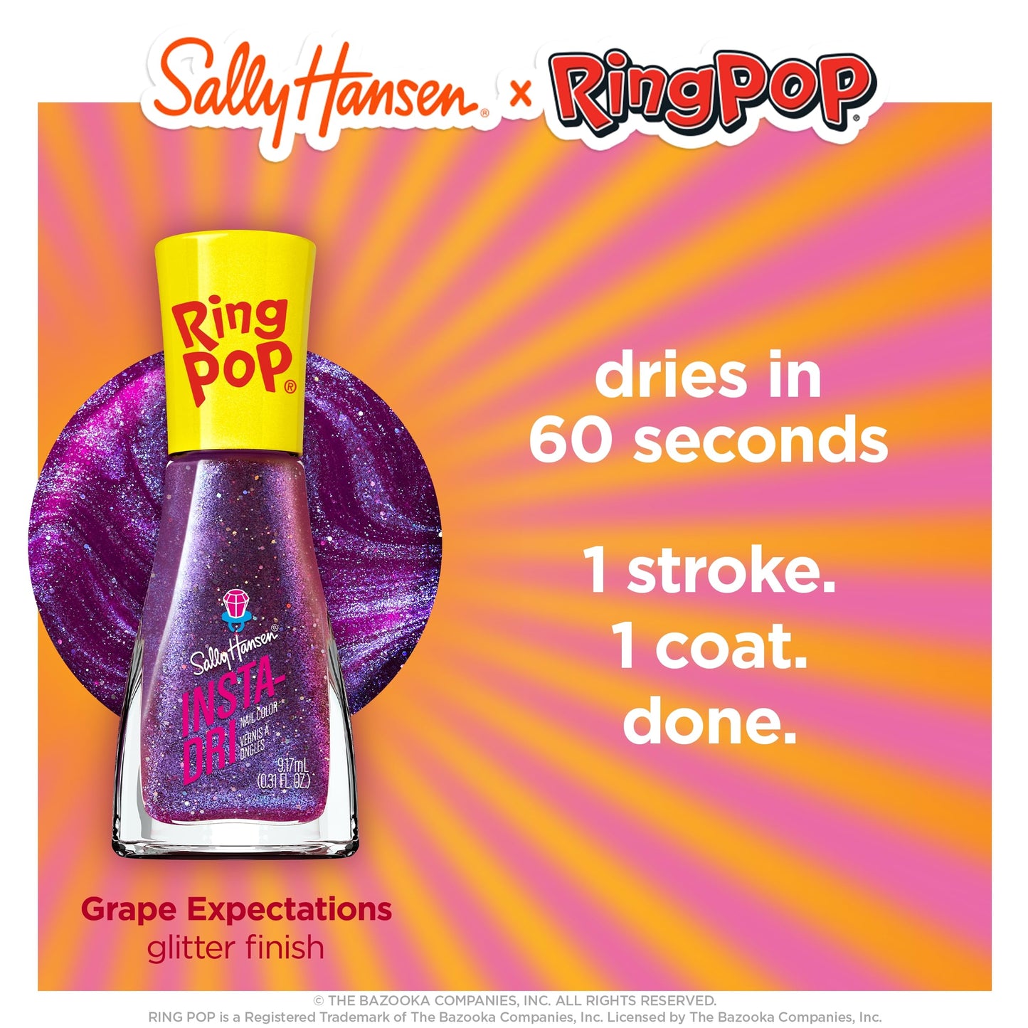 Sally Hansen Insta-Dri®, Ring Pop Grape Expectations, Quick Dry, Long Lasting, Streak-Free Shine, Purple Nail Polish
