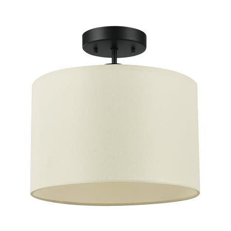 Globe Electric Jonas 1-Light Matte Black Flush Mount Ceiling Light with Beige Linen Shade 69993