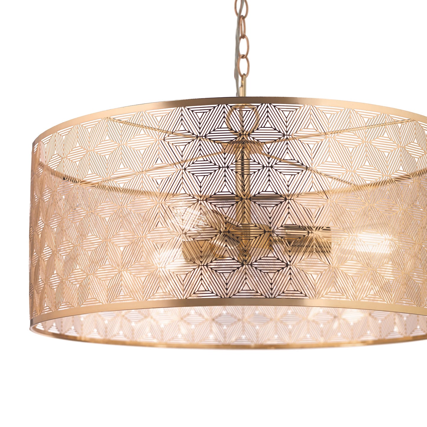 RIVER OF GOODS 3-Light Hanging Chandelier - Drum Shade, Punched Details - Ideal for Dining Room, Kitchen Island, Foyer, and Entryway - Art Deco Style - Gold - 24" x 16" x 63"
