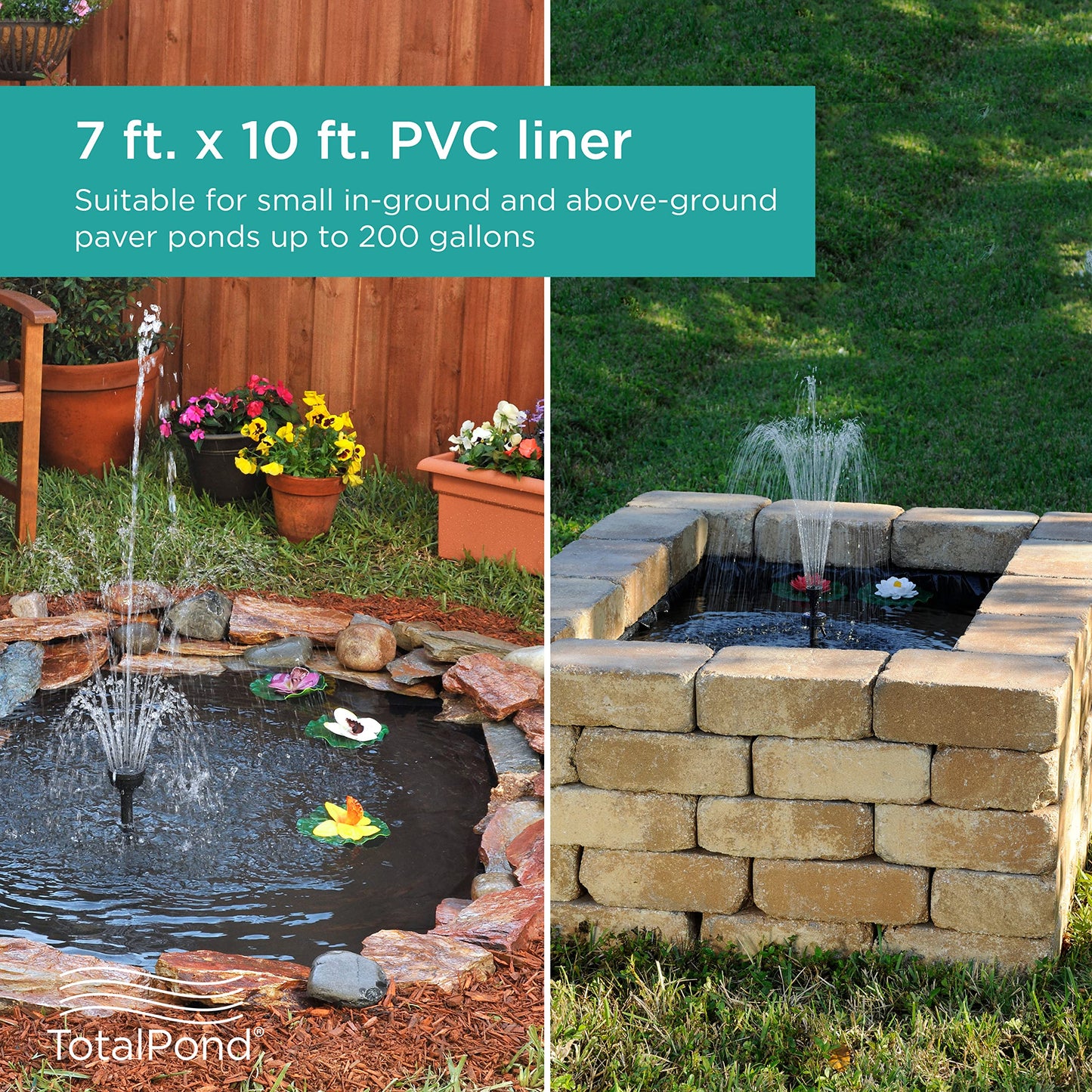 TotalPond 7 x 10 ft. PVC Pond Liner, For Ponds up to 200 Gallons, 14.5 mil, Flexible and Easy to Install, Durable and Strong Reinforced Mesh Weave, UV and Tear Resistant, Multi-Purpose Use, Black