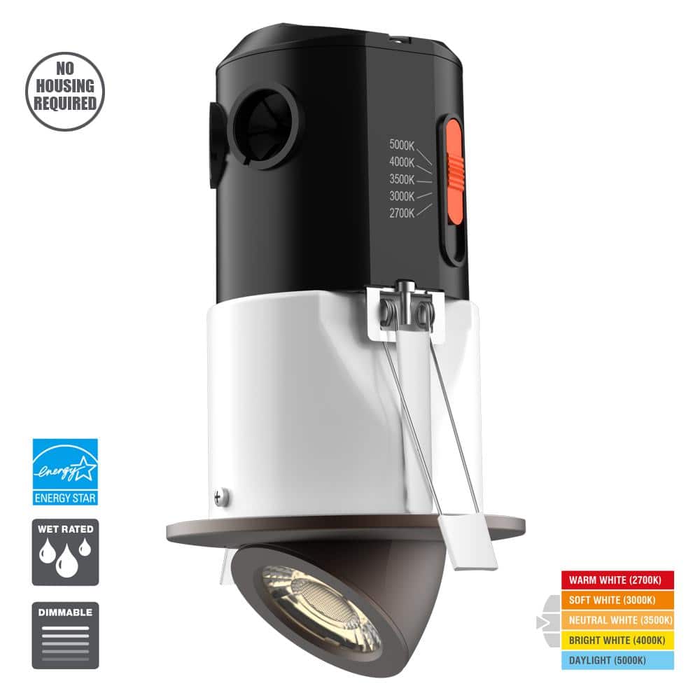Premium Downlight 3 in. 2700K - 5000K Dark Bronze New Construction/Remodel Recessed Integrated LED Gimbal Kit
