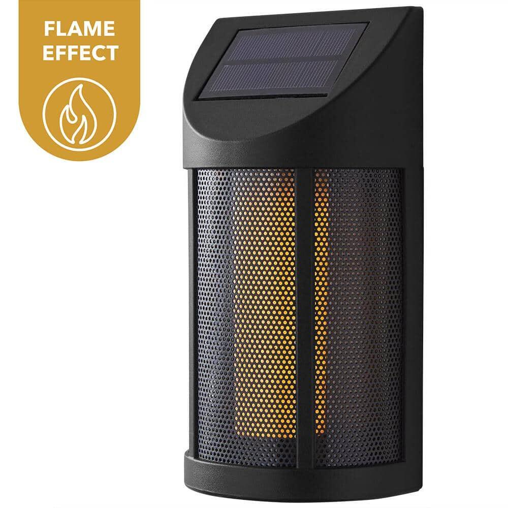 Ambrose Solar 6 Lumens Matte Black Integrated LED Wall Lantern Sconce with Flicker Flame Effect; Weather Resistant