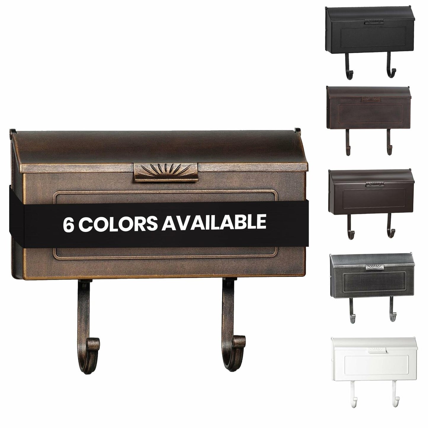 Cast Aluminum Metal Mailbox with Newspaper Hooks, Easy to Install Wall Mount, Heavy Duty, Rustproof Paint, Horizontal Mail Box for Outside House Porch - 16” x 4.25” x 8.25” (Antique Bronze)