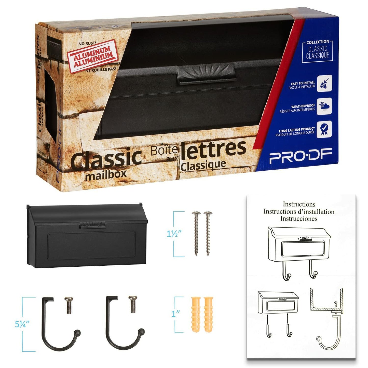 Cast Aluminum Metal Mailbox with Newspaper Hooks, Easy to Install Wall Mount, Heavy Duty, Rustproof Paint, Horizontal Mail Box for Outside House Porch - 16” x 4.25” x 8.25” (Antique Bronze)