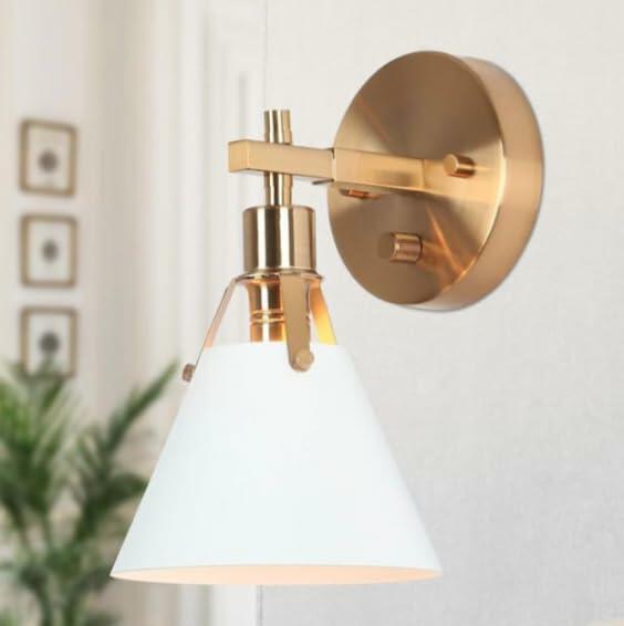 Granville Collection Gold & White Wall Sconce Modern 1-Light Bathroom Vanity Lighting with Bell-Shaped Metal Shade