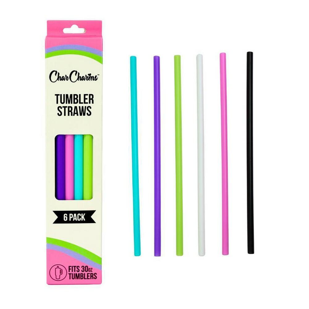 CharCharms 6pk 30oz Solid Water Bottle Straws: Reusable Polypropylene, Dishwasher-Safe, Pink Drinkware Accessories