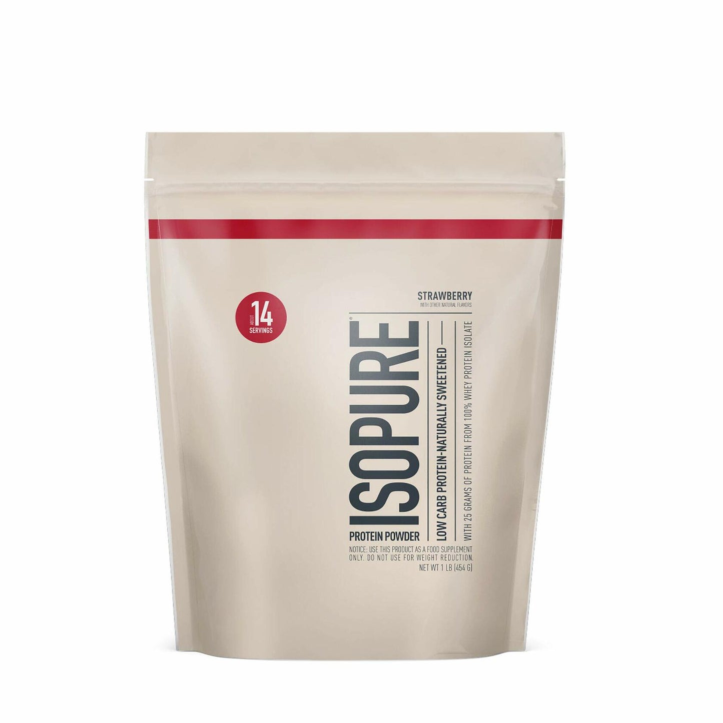 Isopure Low Carb 100% Pure Whey Isolate Protein Powder, Lactose Free, Gluten Free, With Vitamins, Strawberry, 25g Protein Per Serving, 1 Lb, 14 Servings