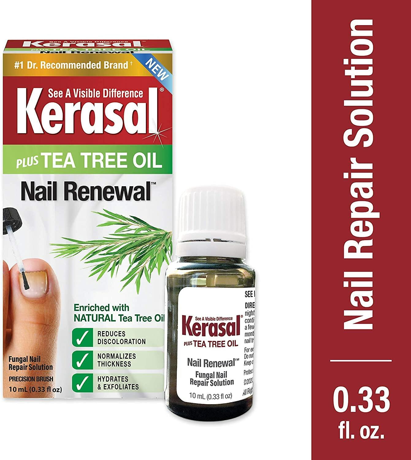 Kerasal Renewal Nail Repair Solution with Tea Tree Oil for Discolored and Damaged Nails, 0.33 Oz (Pack of 1)