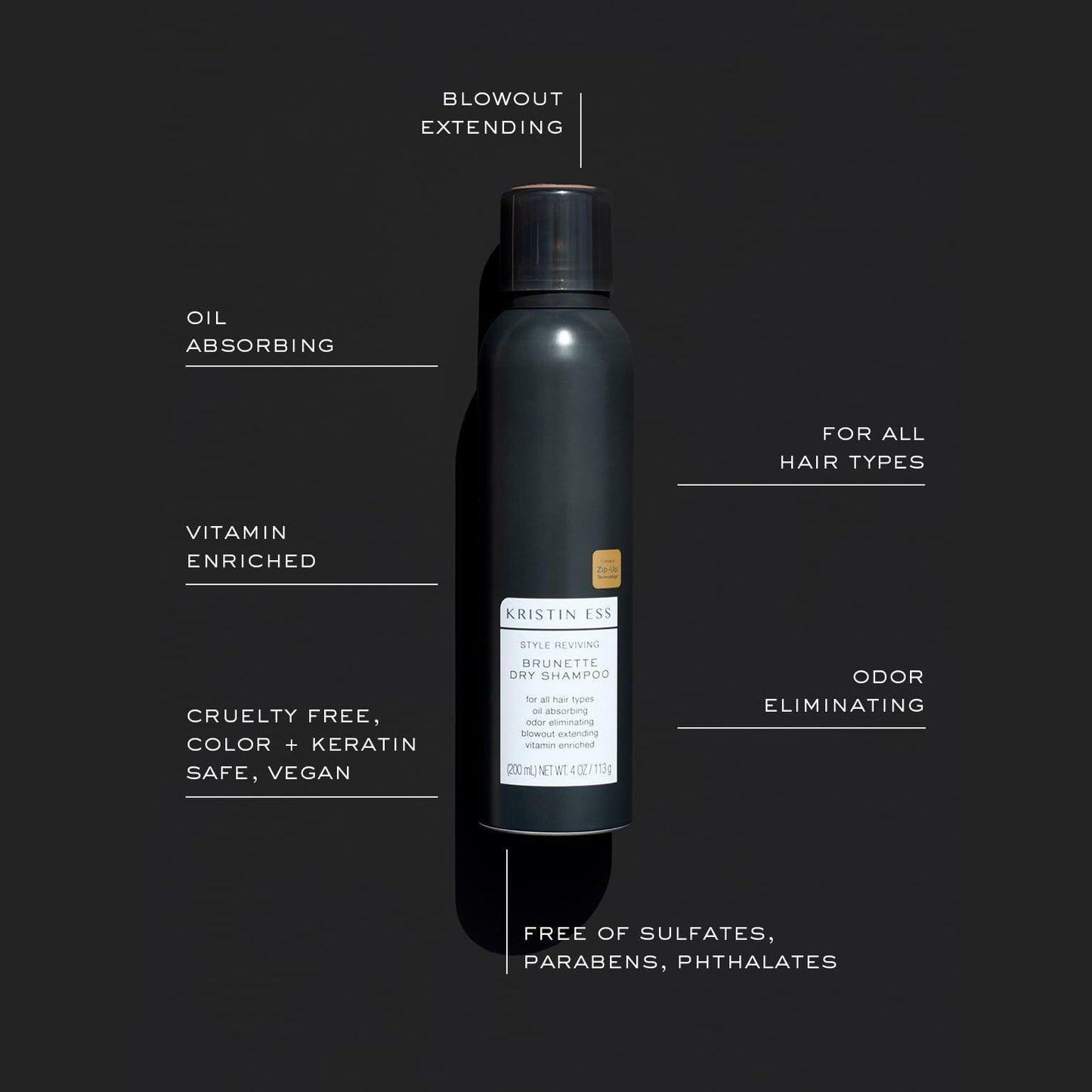 Kristin Ess Hair Brunette Dry Shampoo for Dark + Brown Hair with Vitamin C for all Hair Types - Oil Absorbing + Time Saving Dry Shampoo Powder Spray for all Hair Types, Vegan, 4 fl. oz.