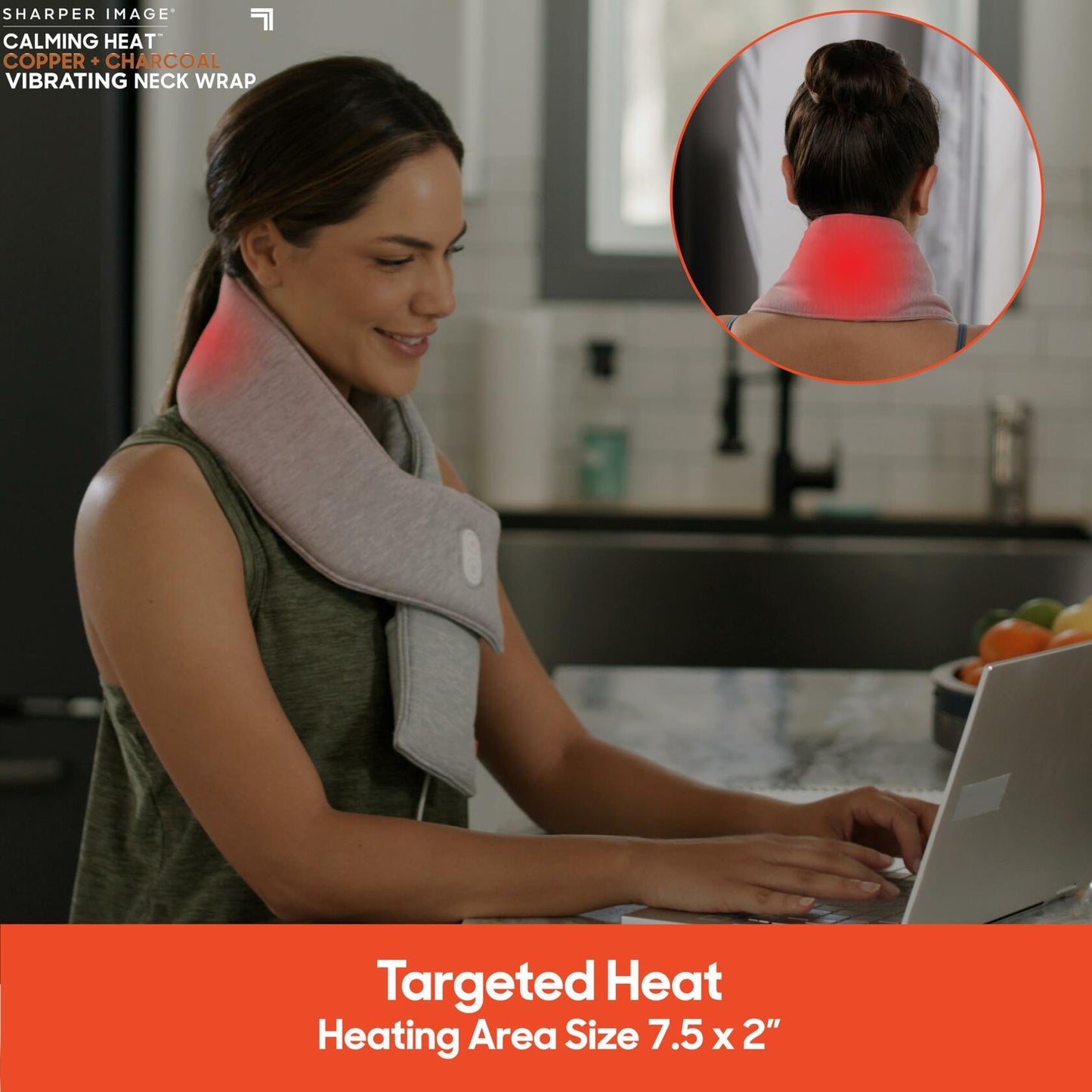 Sharper Image Calming Heat Massaging Neck Wrap, Relaxing Vibrations, Gray