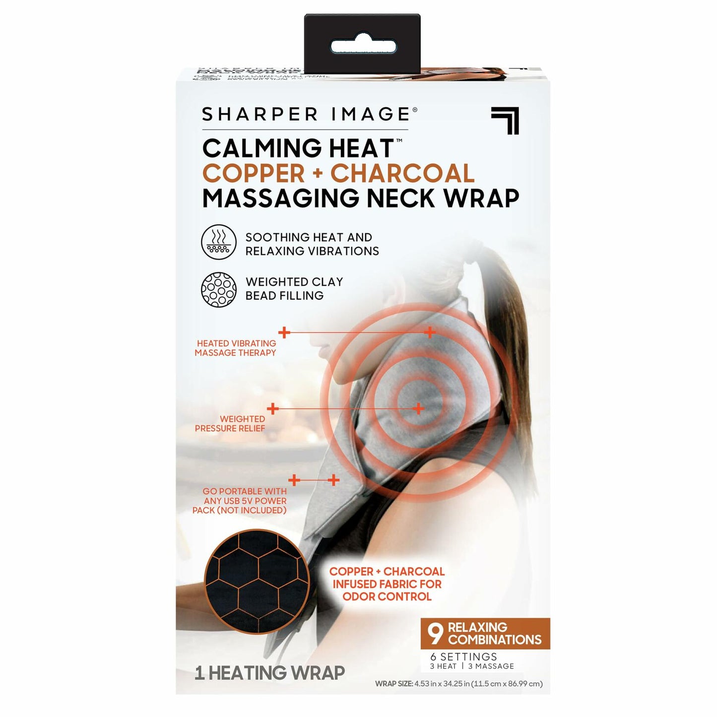 Sharper Image Calming Heat Massaging Neck Wrap, Relaxing Vibrations, Gray