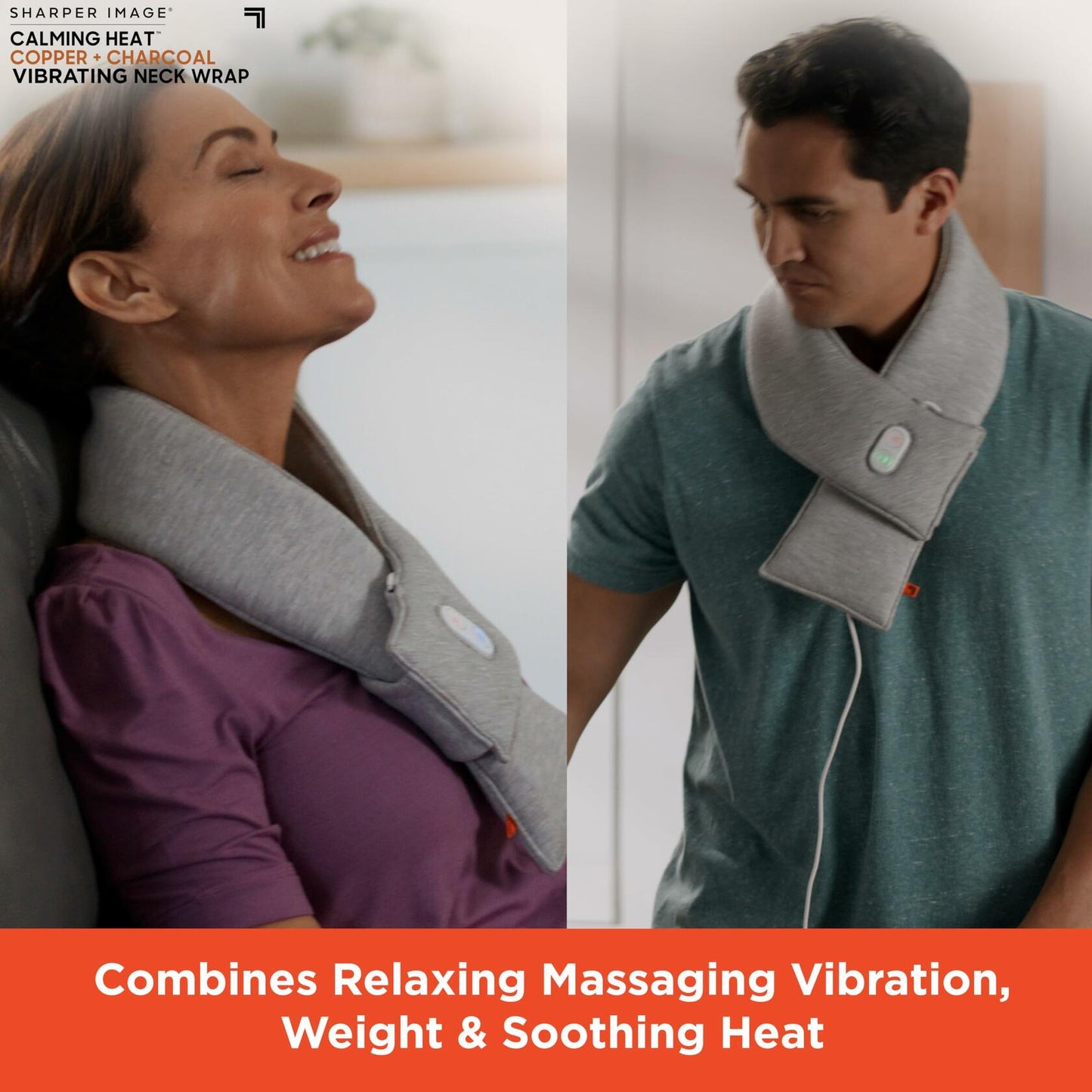 Sharper Image Calming Heat Massaging Neck Wrap, Relaxing Vibrations, Gray