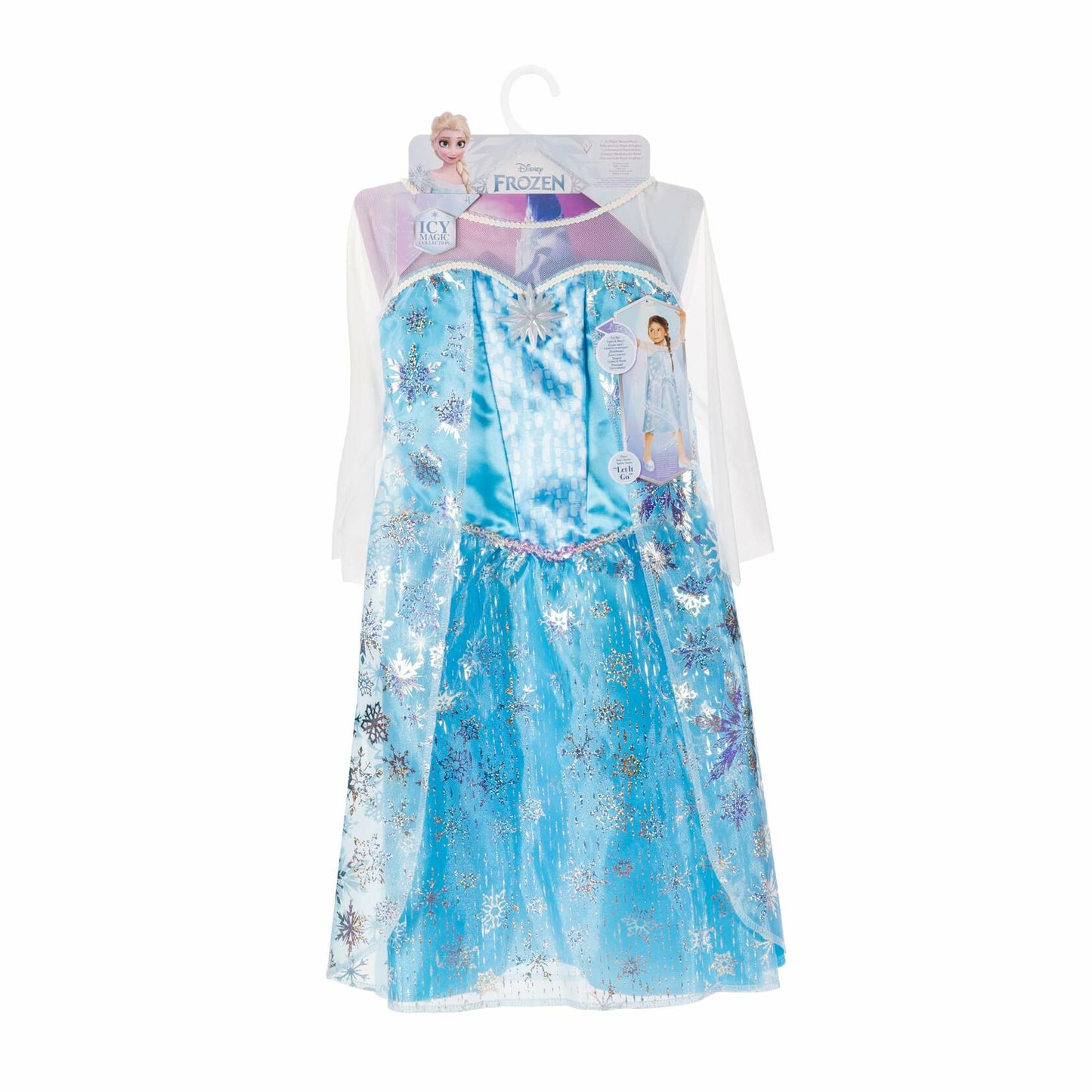 Disney Frozen Elsa Dress ICY Magic Musical Dress Lights Up and Plays “Let It Go” Fits Children Sizes 4-6X