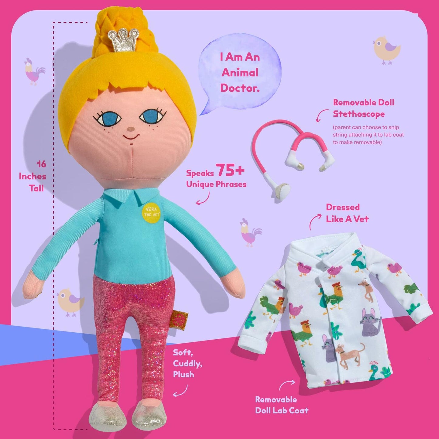 Surprise Powerz Vera The Vet Plush Doll Girls Toys, 16" Scientist Doll, Educational Play Gift, STEM Learning - 2-5 Year Old Girl Toy, Toddler & Preschool Pretend Dolls