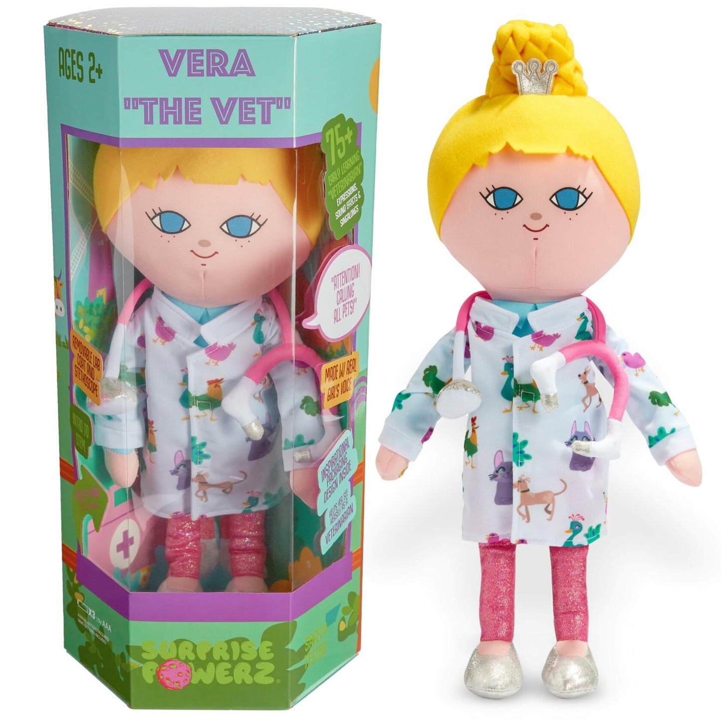 Surprise Powerz Vera The Vet Plush Doll Girls Toys, 16" Scientist Doll, Educational Play Gift, STEM Learning - 2-5 Year Old Girl Toy, Toddler & Preschool Pretend Dolls