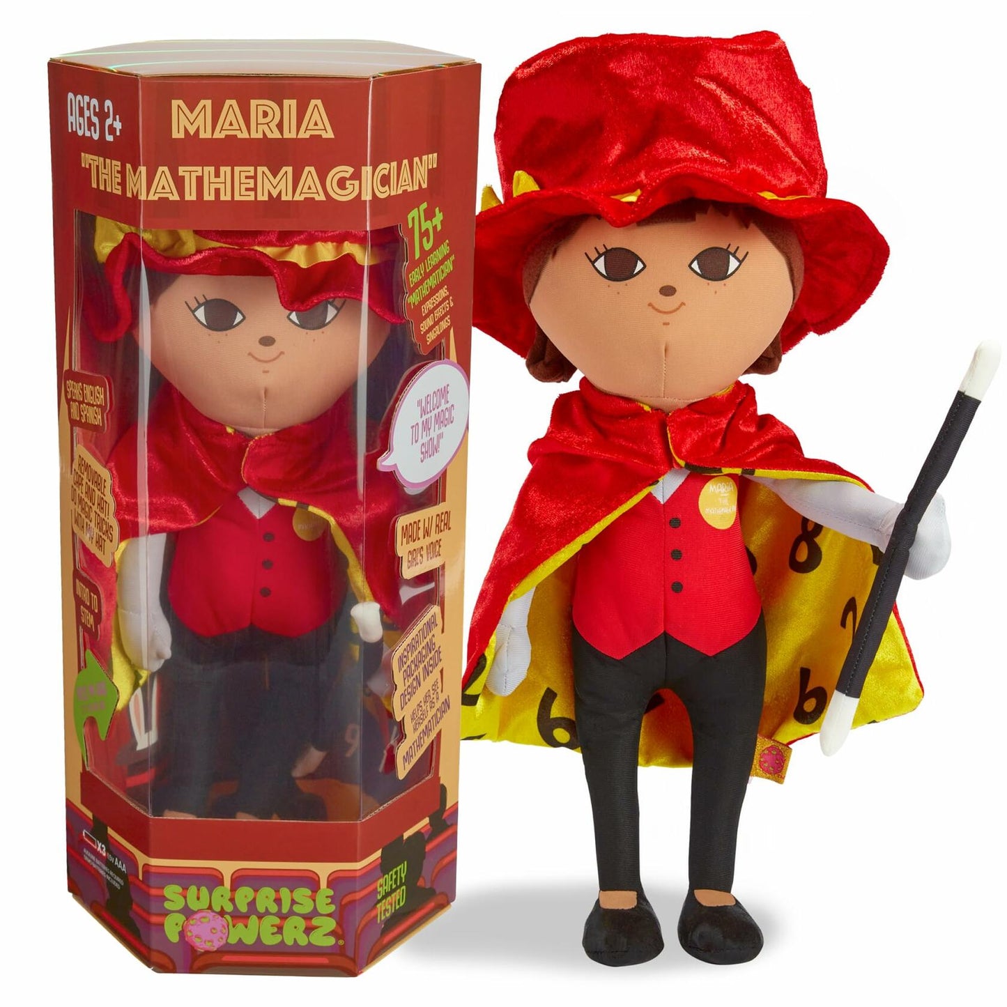 Surprise Powerz María The Mathemagician Plush Doll Girls Toys, 16" Latina Doll, Educational Play Gift, STEM Learning - 2-5 Year Old Girl Toy, Toddler & Preschool Pretend Dolls