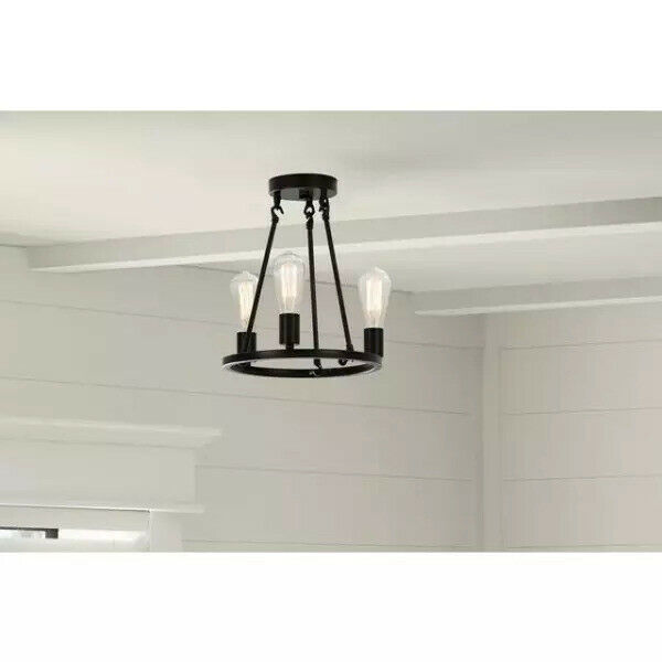 Hampton Bay Stratton 14 in. 3-Light Black Semi-Flush Mount HDP00007