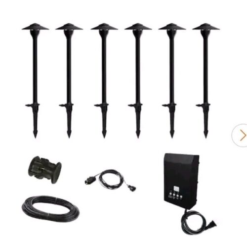 Hampton Bay Black Low Volt LED Landscape Path Light Kit 6 Lights +Power & Wire
