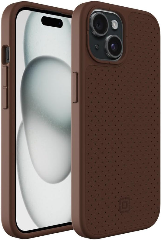 Incipio Cru. Protective Phone Case for iPhone 15, iPhone 14 & iPhone 13 - Drop Protection, Wireless & 5G Compatible, Plastic-Free Recycled Packaging & MagSafe Compatible (Brown Faux Leather)