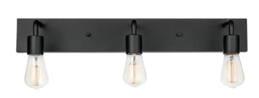 Hampton Bay Northvale 24 in. 3-Light Matte Black Vanity Light with Bath Hardware Kit (5-Piece)