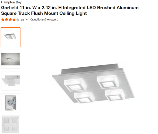 Hampton Bay 205517A Garfield 11" Brushed Aluminum Square Track Ceiling Light